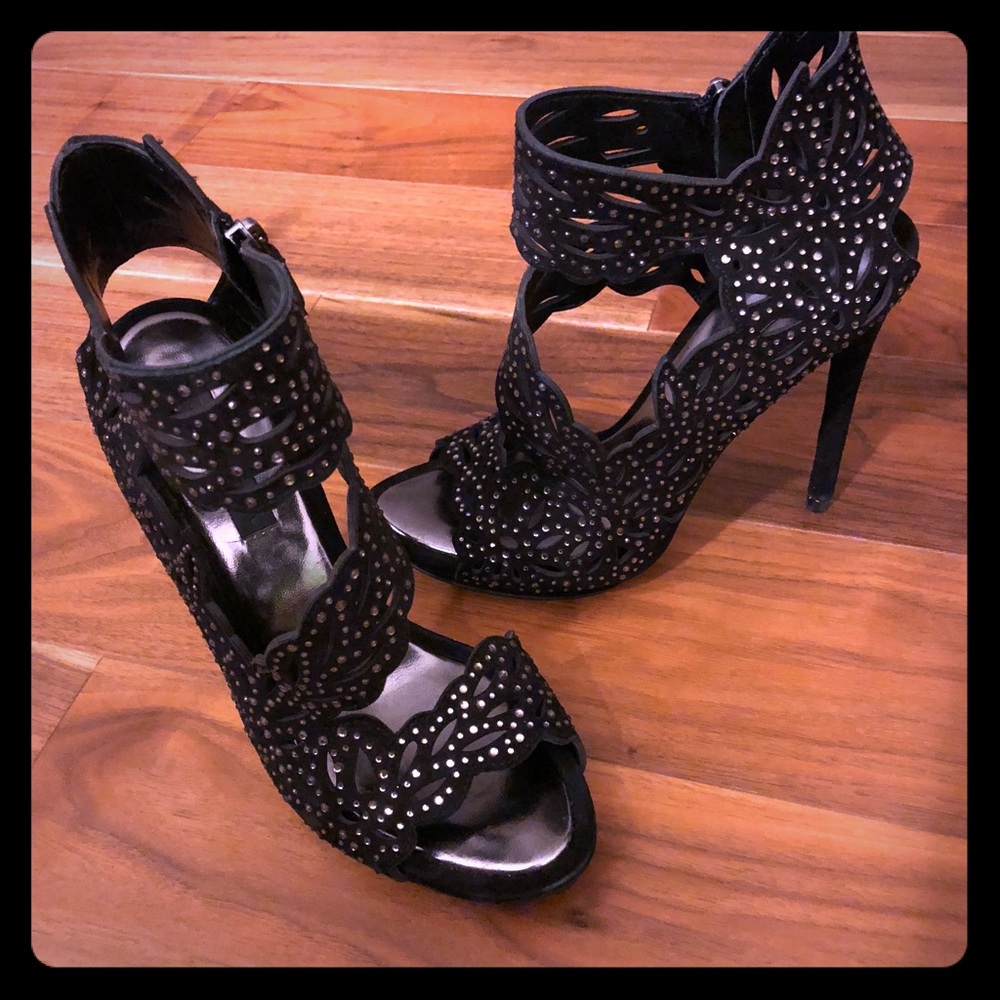 BCBG Maxazria Black Lazer Cut Heels